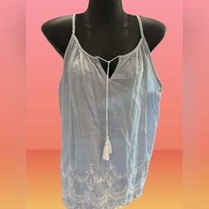 Gap Tassle Tie Embroidered cami striped top - Medium